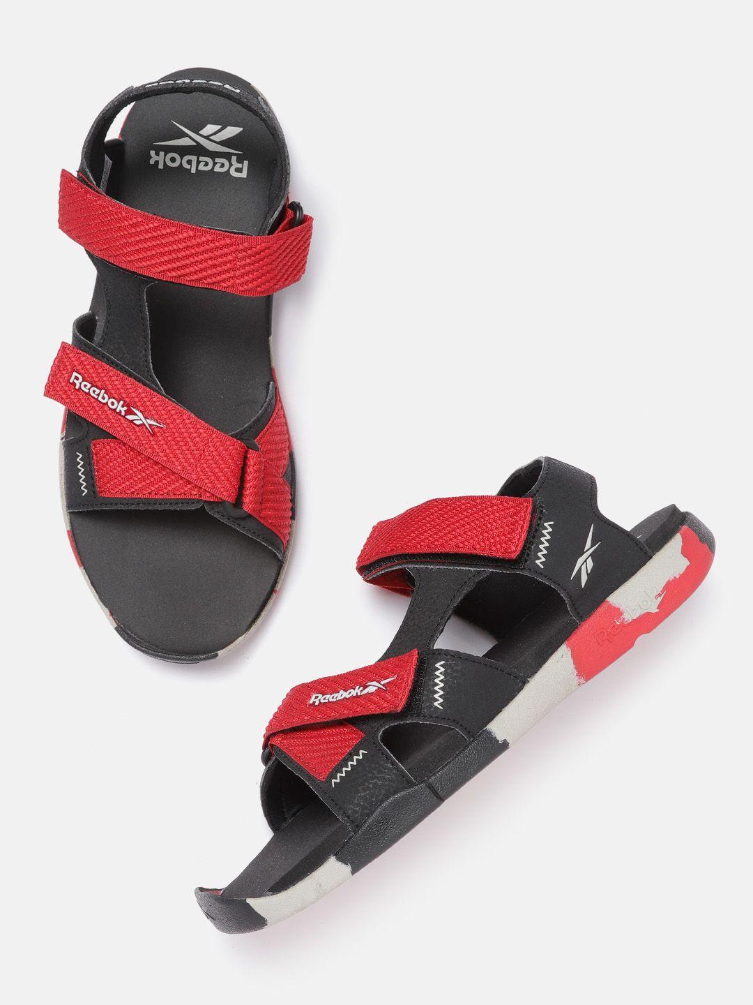 reebok men red & black woven design kaito sports sandals