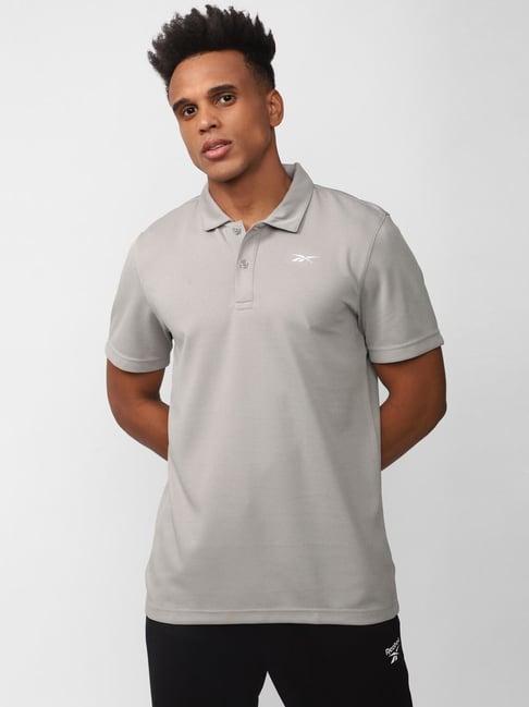 reebok mid grey regular fit texture polo t-shirt