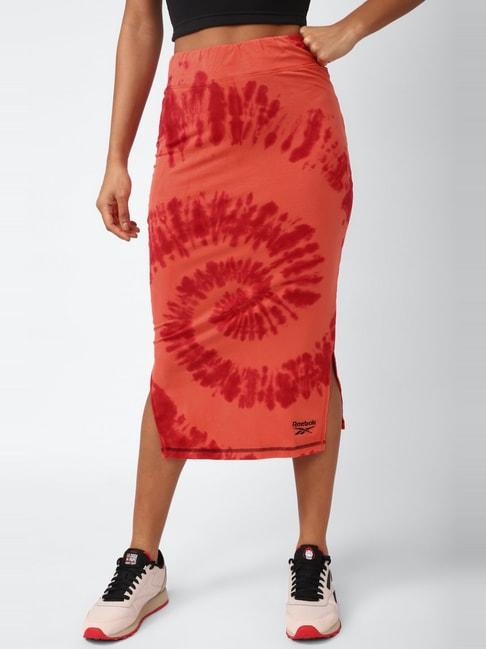 reebok orange cotton printed bodycon skirt