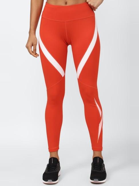 reebok orange printed sports tights
