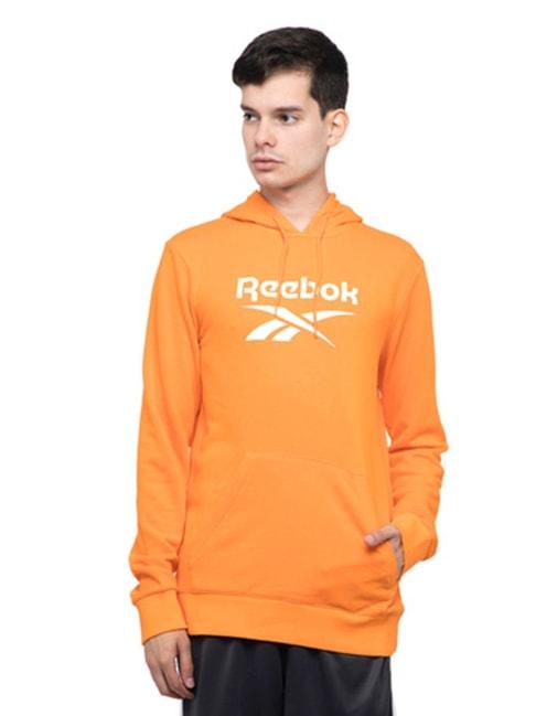 reebok orange regular fit printed hooded sweatshirt