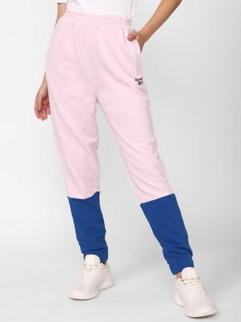 reebok pink & blue cotton color-block sports joggers