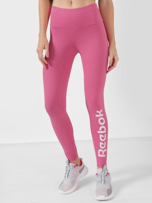 reebok pink logo mid rise sports tights