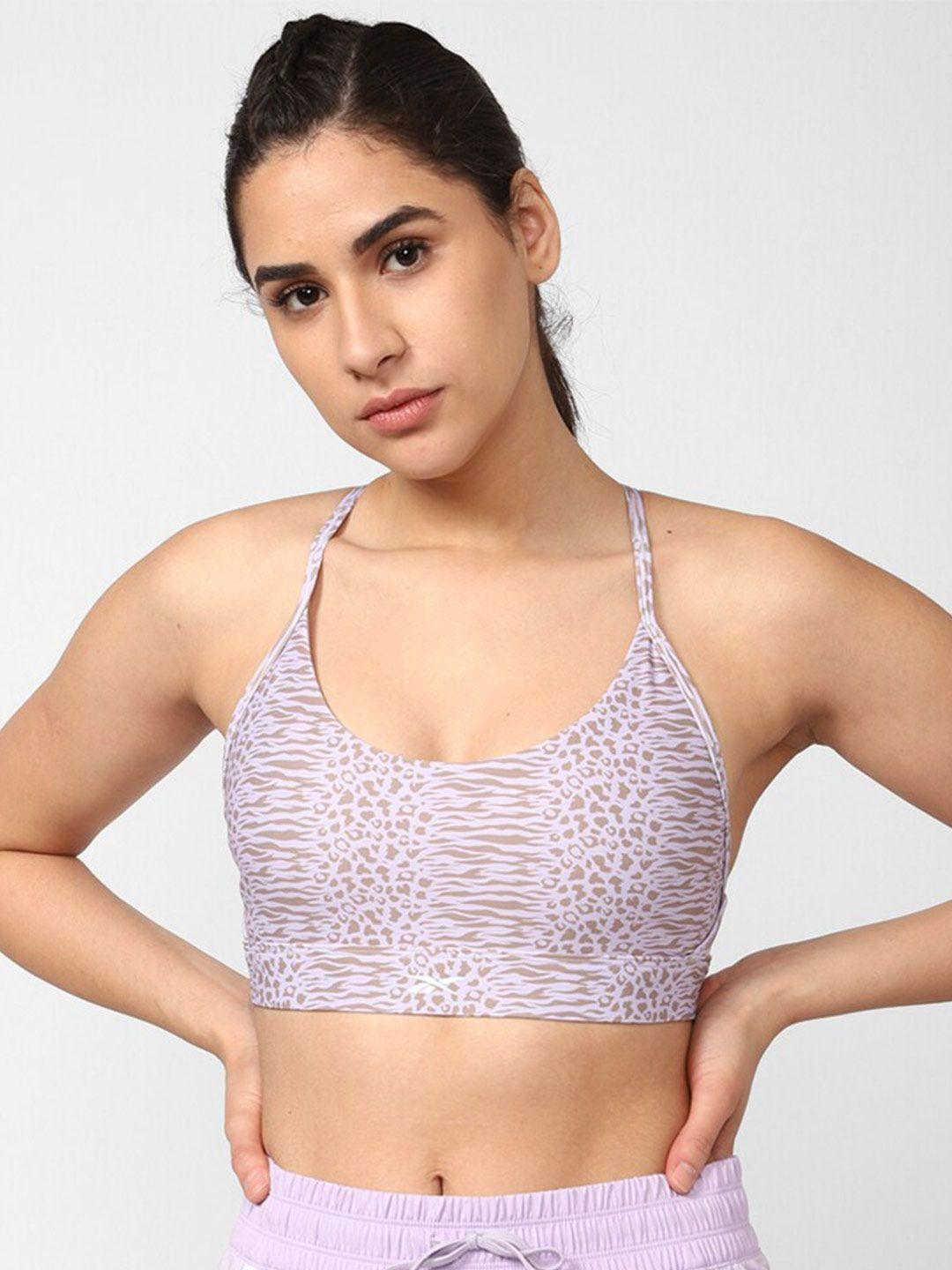 reebok printed non-padded lux strappy sports workout bra