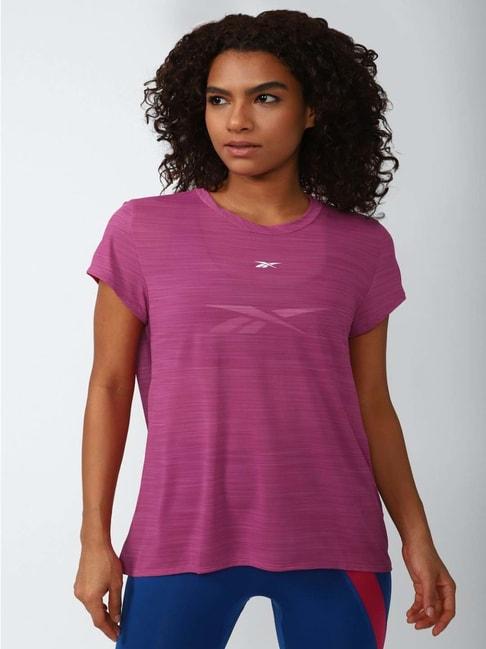 reebok purple cotton striped sports t-shirt
