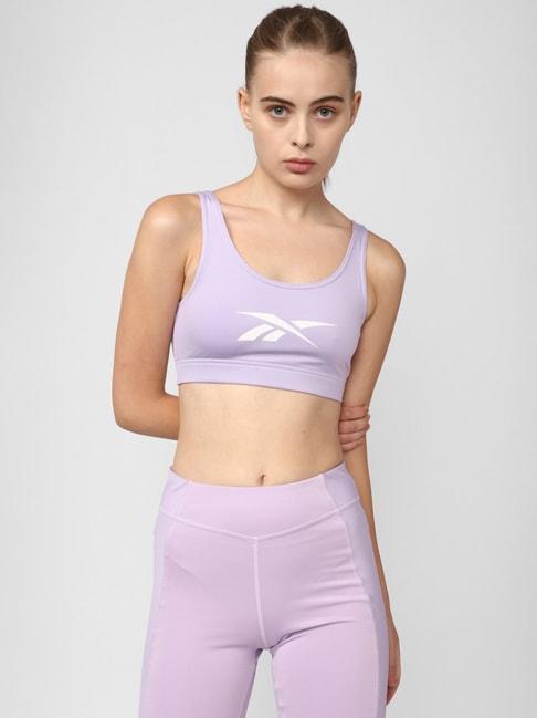 reebok purple logo print sports bra