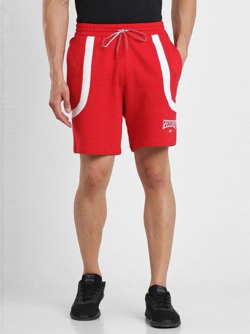 reebok red cotton regular fit logo printed sports shorts