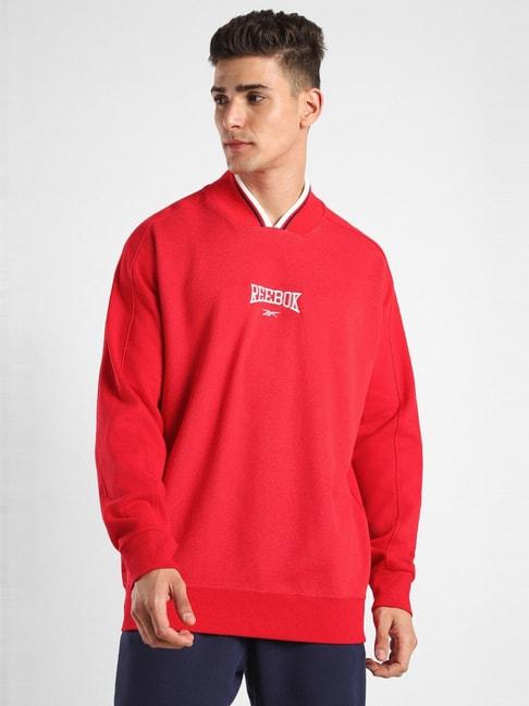 reebok red cotton regular fit logo printed sweatshirt