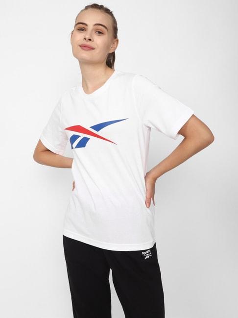 reebok white cotton printed t-shirt