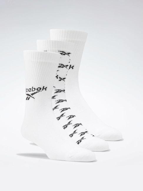 reebok white cotton regular fit printed socks