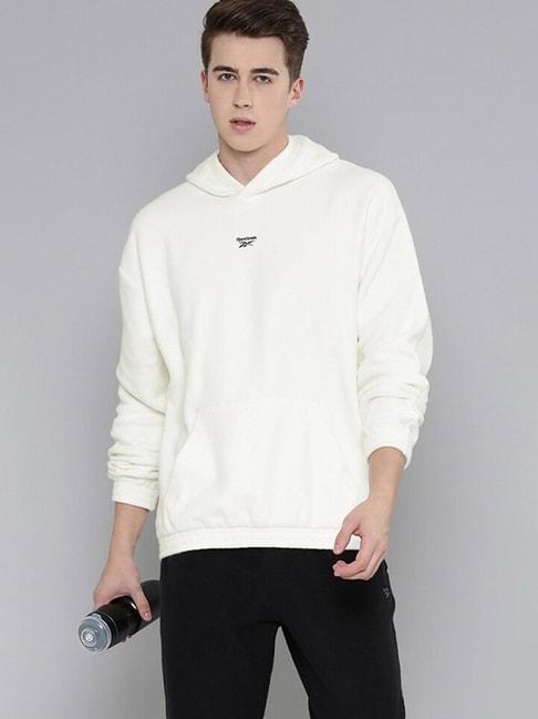 reebok white regular fit hooded sweatshirt