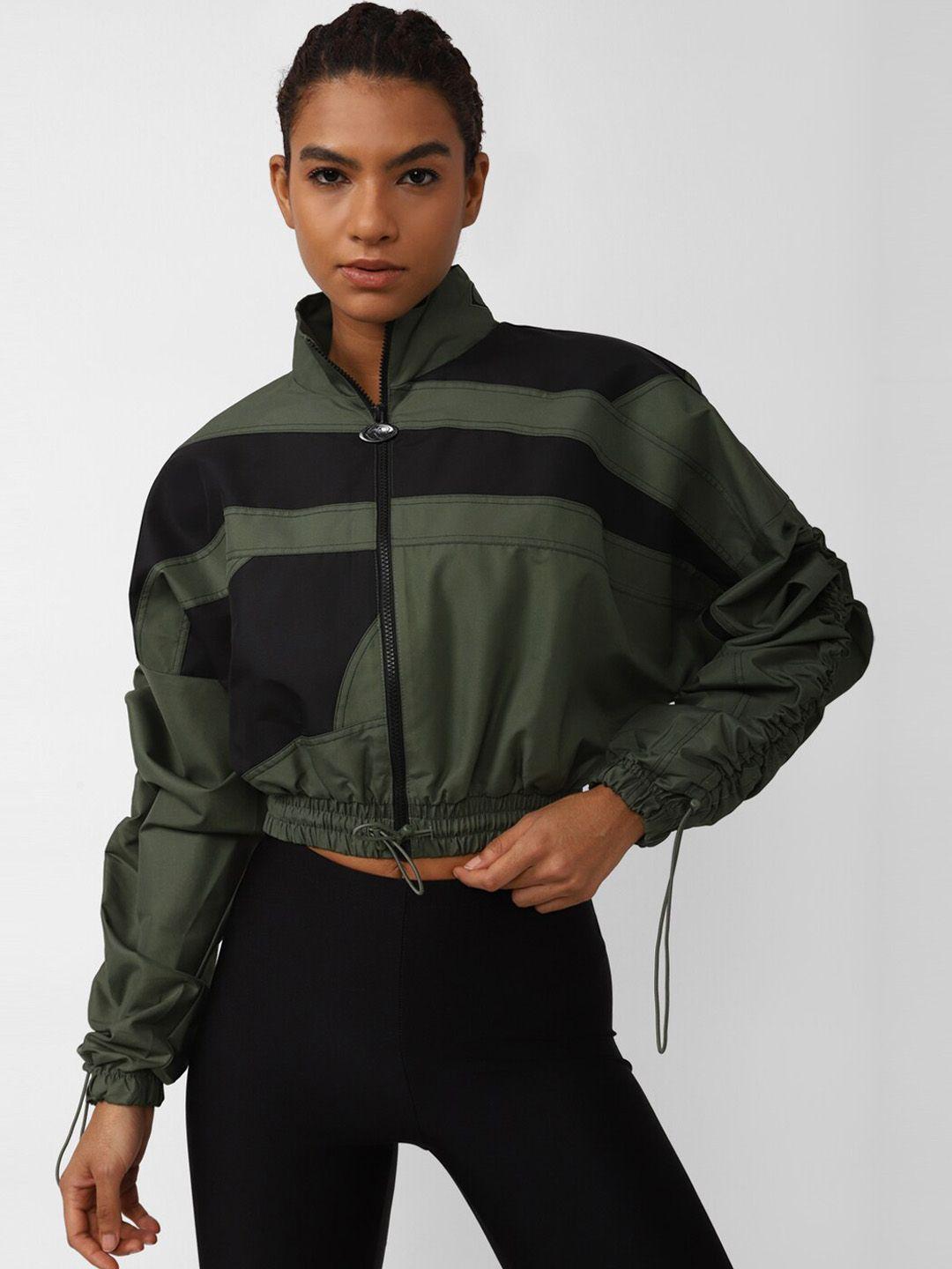 reebok women colourblocked stand collar sporty jacket
