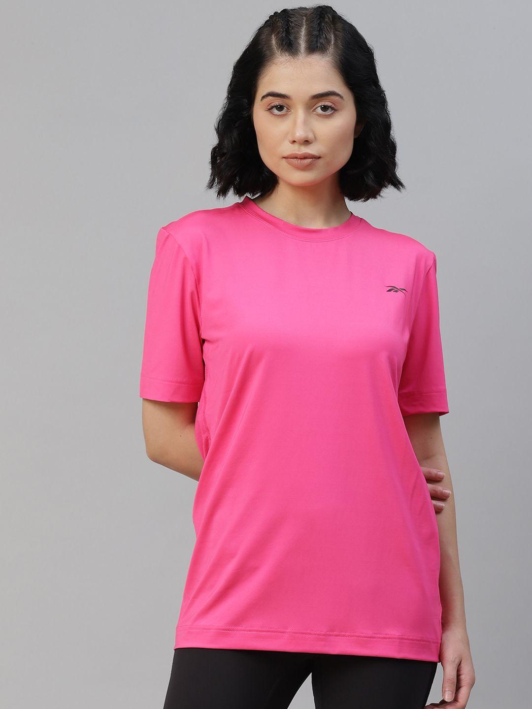 reebok women pink solid workout t-shirt