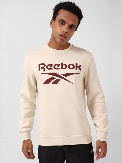 reebok beige regular fit logo printed sweatshirt