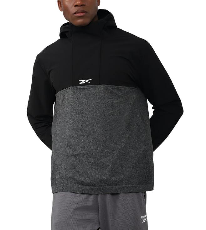 reebok black & grey colour block regular fit hoodie