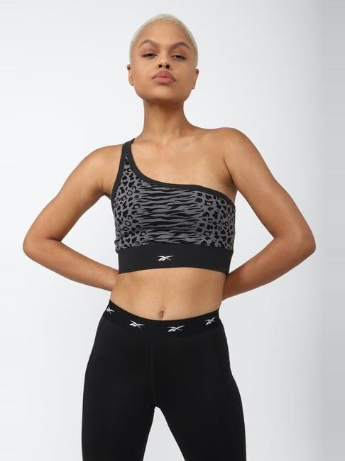 reebok black cotton printed sports bra