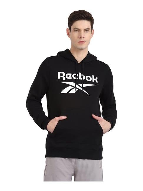 reebok black full sleeves hooded sweatshirt