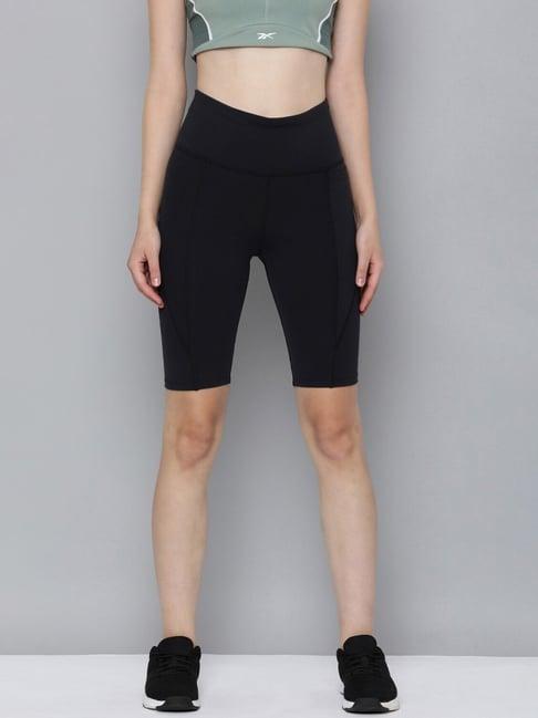 reebok black mid rise sports shorts