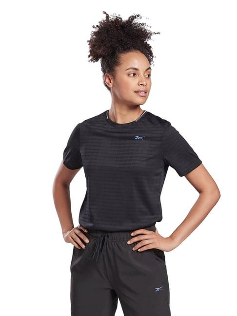 reebok black osr jacquard striped running tee