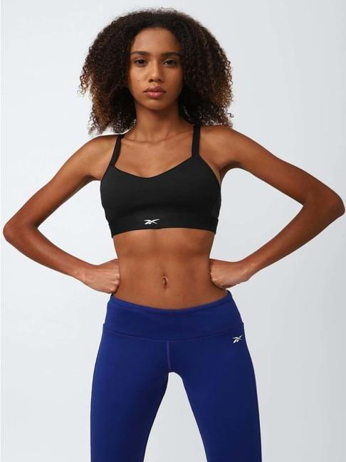 reebok black plain sports bra