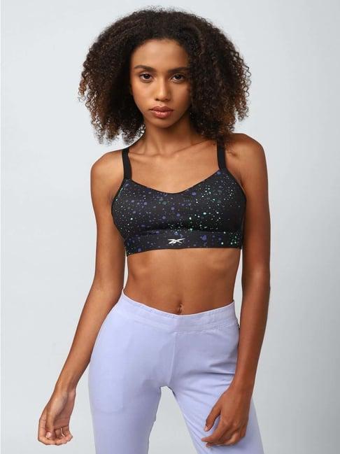 reebok black printed sports bra