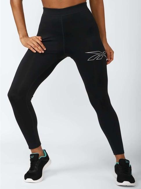 reebok black printed sports tights