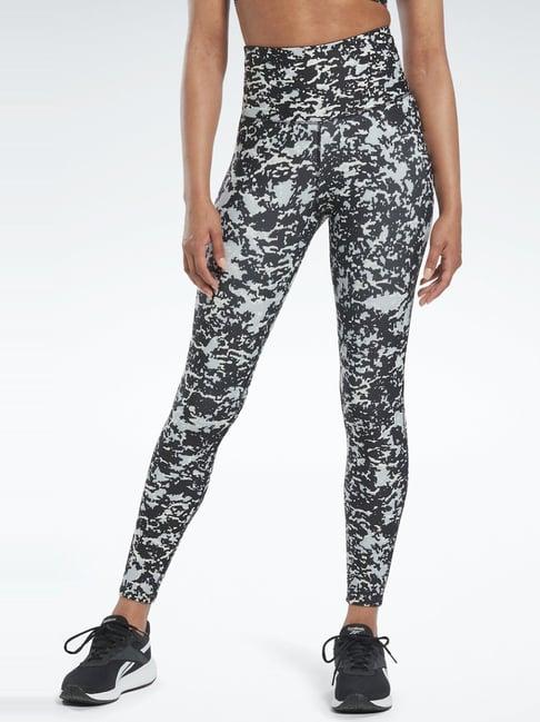 reebok black printed sports tights