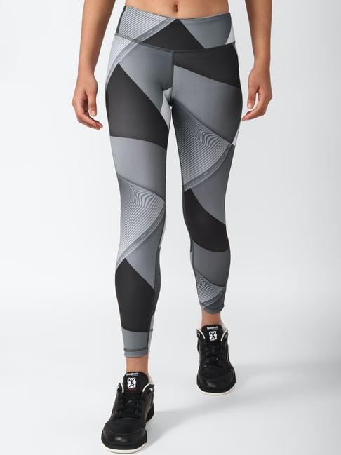 reebok black printed sports tights