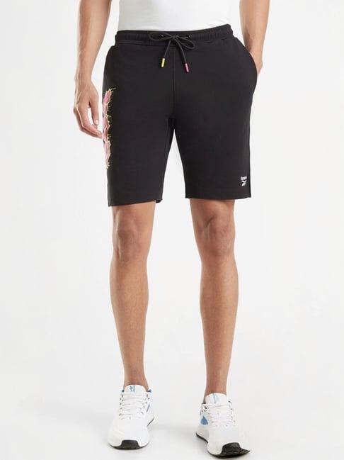 reebok black regular fit printed short