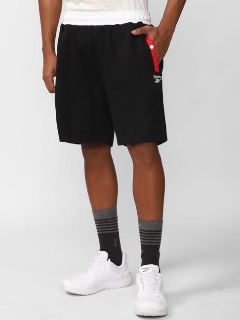 reebok black regular fit printed shorts