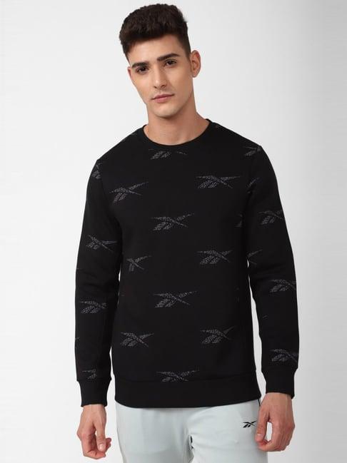 reebok black regular fit printed sweatshirt