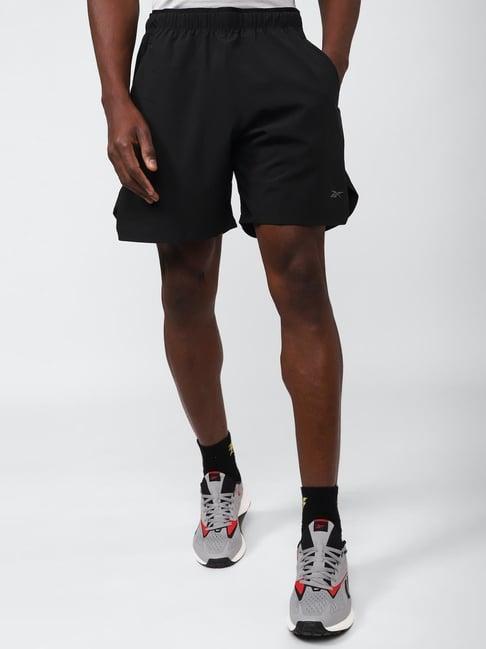 reebok black regular fit sports shorts