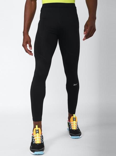 reebok black regular fit sports tights