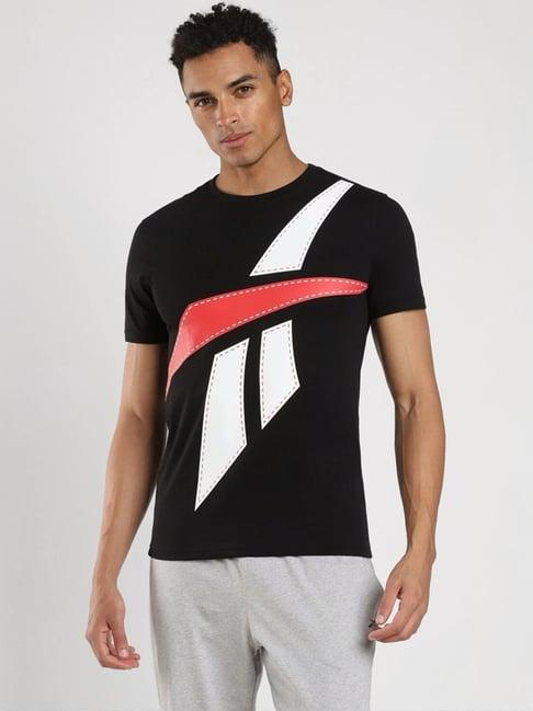 reebok black slim fit logo printed t-shirt