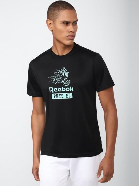 reebok black slim fit printed t-shirt