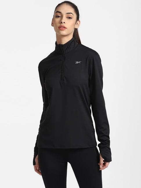 reebok black slim fit wor run 1/4 zip t-shirt