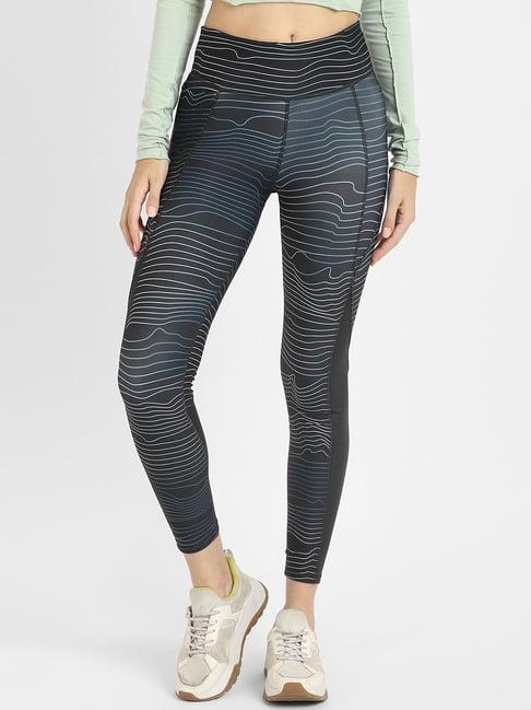 reebok black striped run aop tights