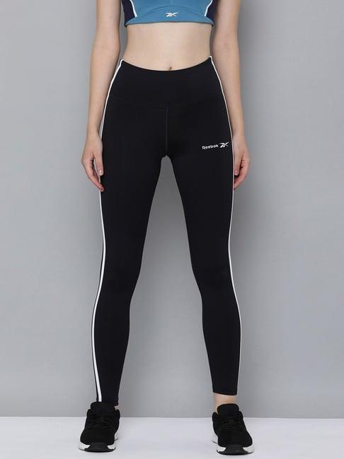 reebok black striped sports tights