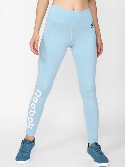 reebok blue cotton logo print sports tights