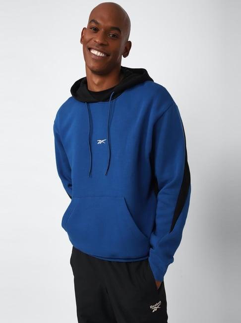 reebok blue cotton regular fit hooded sweatshirt