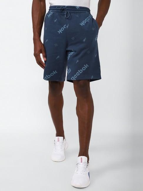 reebok blue cotton regular fit printed shorts