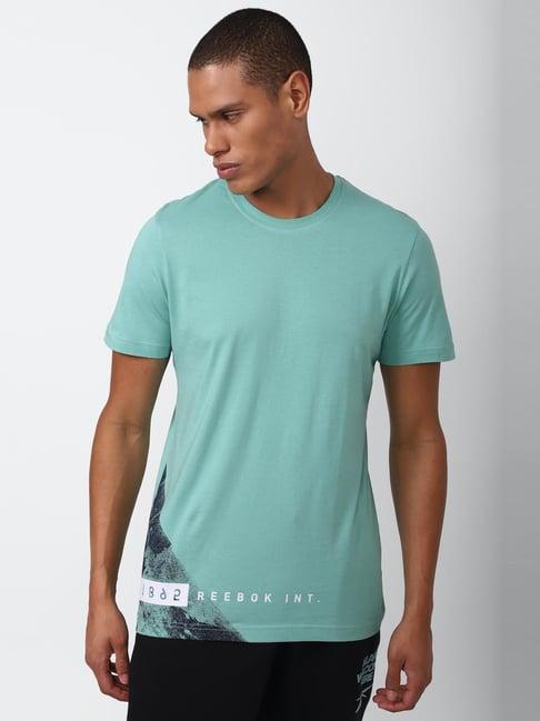 reebok blue cotton regular fit printed t-shirt