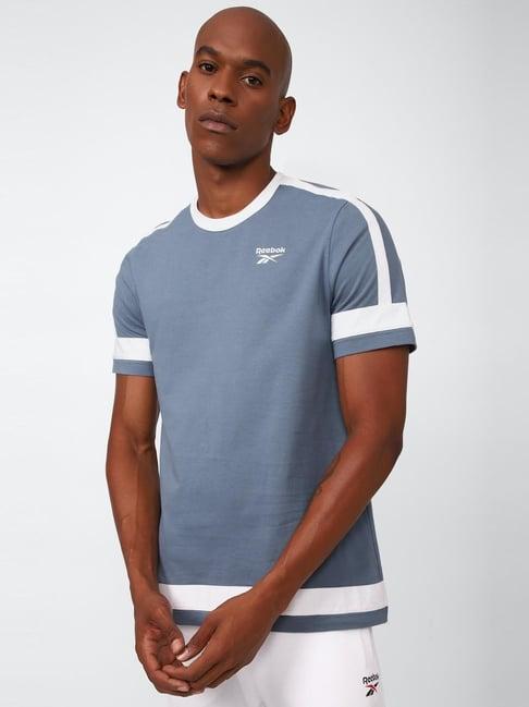 reebok blue cotton slim fit printed t-shirt