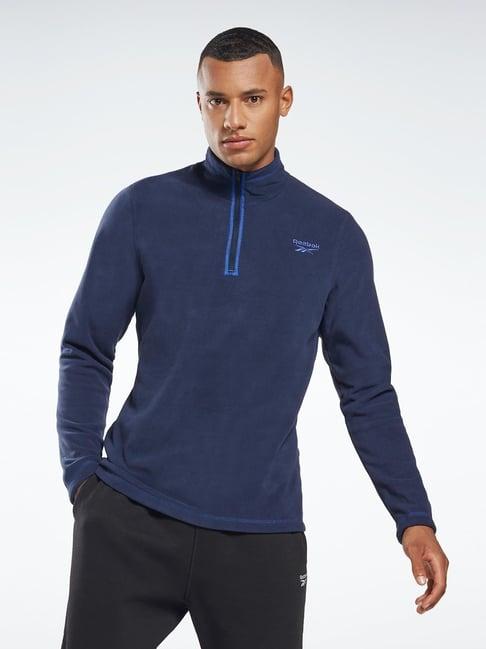 reebok blue cotton slim fit texture sweatshirt