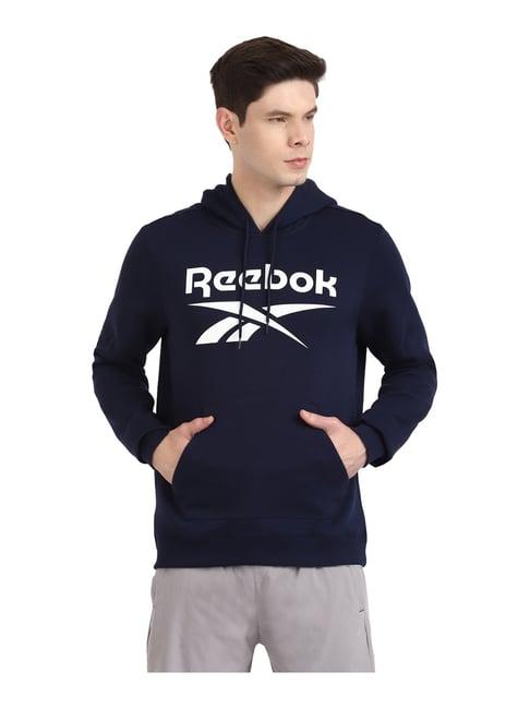reebok blue full sleeves hooded sweatshirt