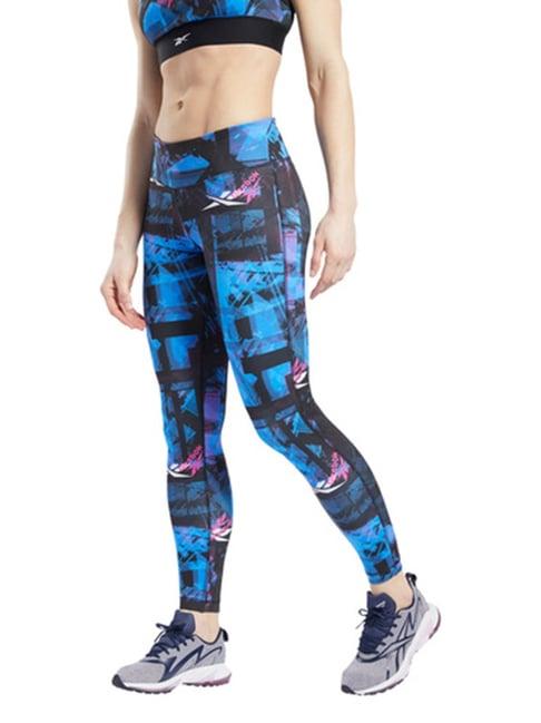 reebok blue printed sports tights