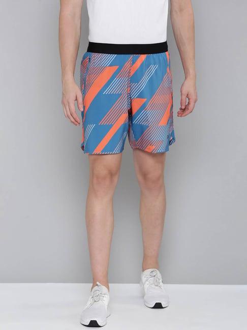 reebok blue regular fit printed sports shorts