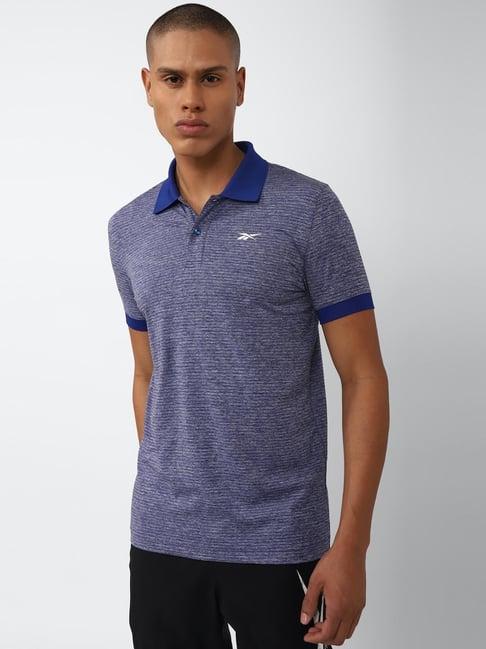 reebok blue regular fit texture polo t-shirt