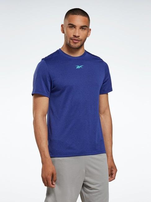 reebok blue regular fit texture t-shirt