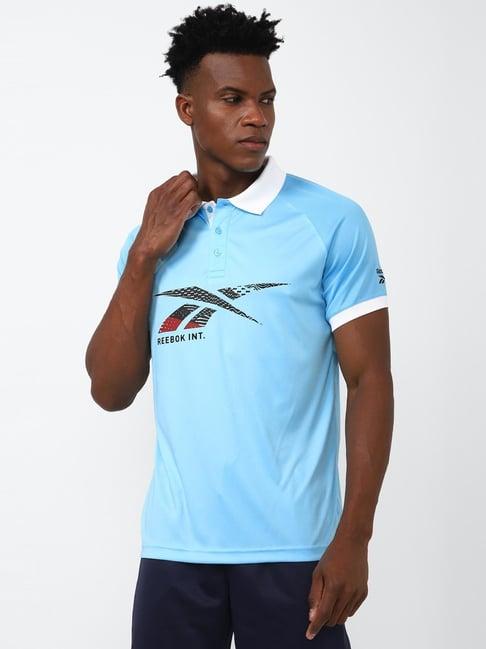 reebok blue slim fit printed polo t-shirt